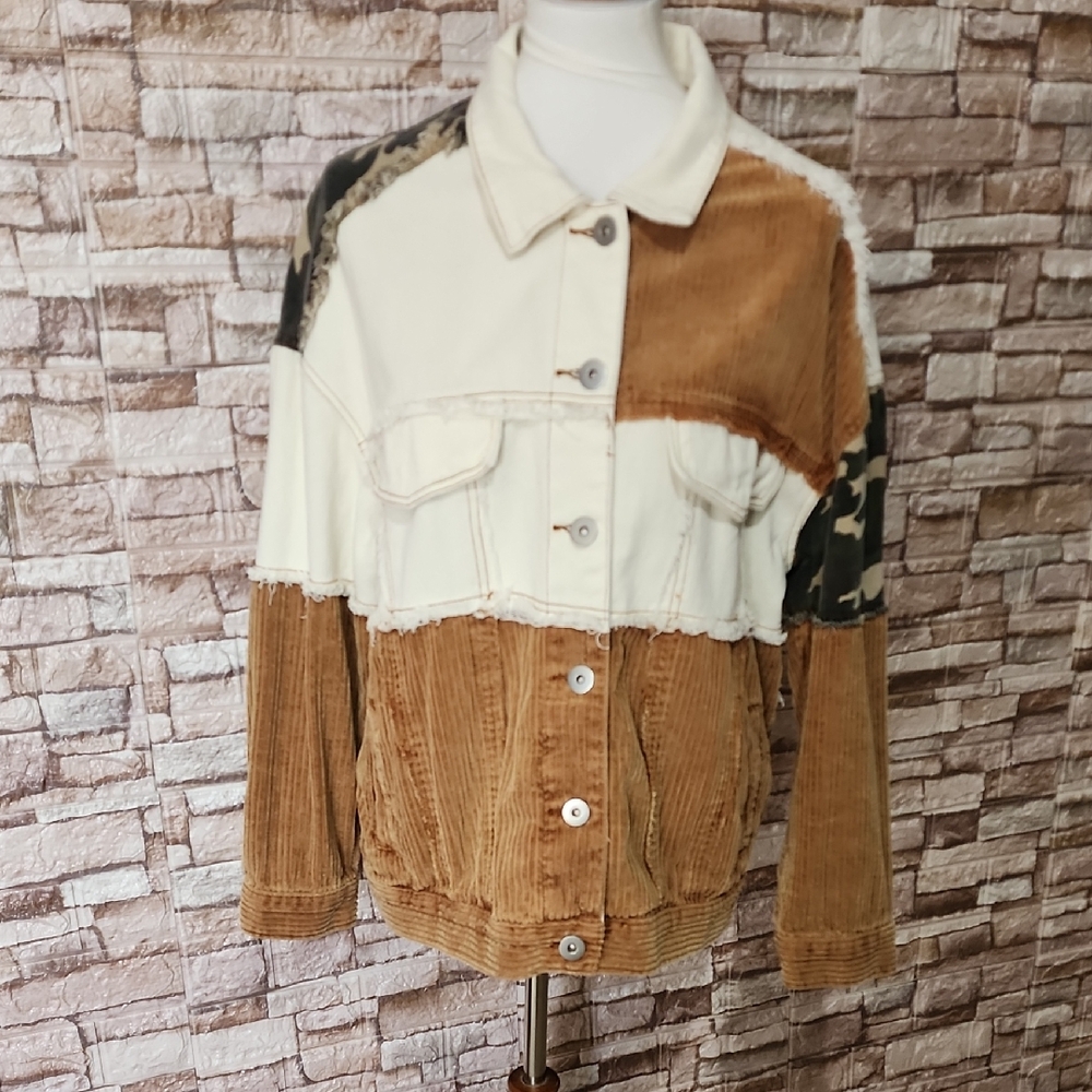 12 Th Tribe Jac  Camouflage Corduroy Denim Patchwork Trending Jacket